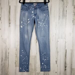 OP Medium Wash Denim Blue Bleach Splatter Skinny Denim Jeans Junior’s Size 9